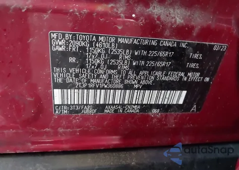 2023 Toyota Rav4 Xle from USA, damaged, VIN 2T3P1RFV1PW360886
